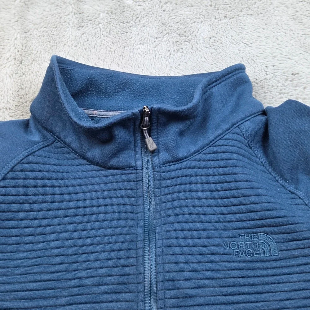 The North Face Quarter Zip Pullover Mens L Ribbed Textured Logo Activewear Blue